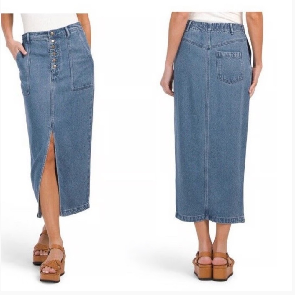 Young Fabulous & Broke YFB High Waist Soft Denim Slit Midi Skirt Size Small NWT